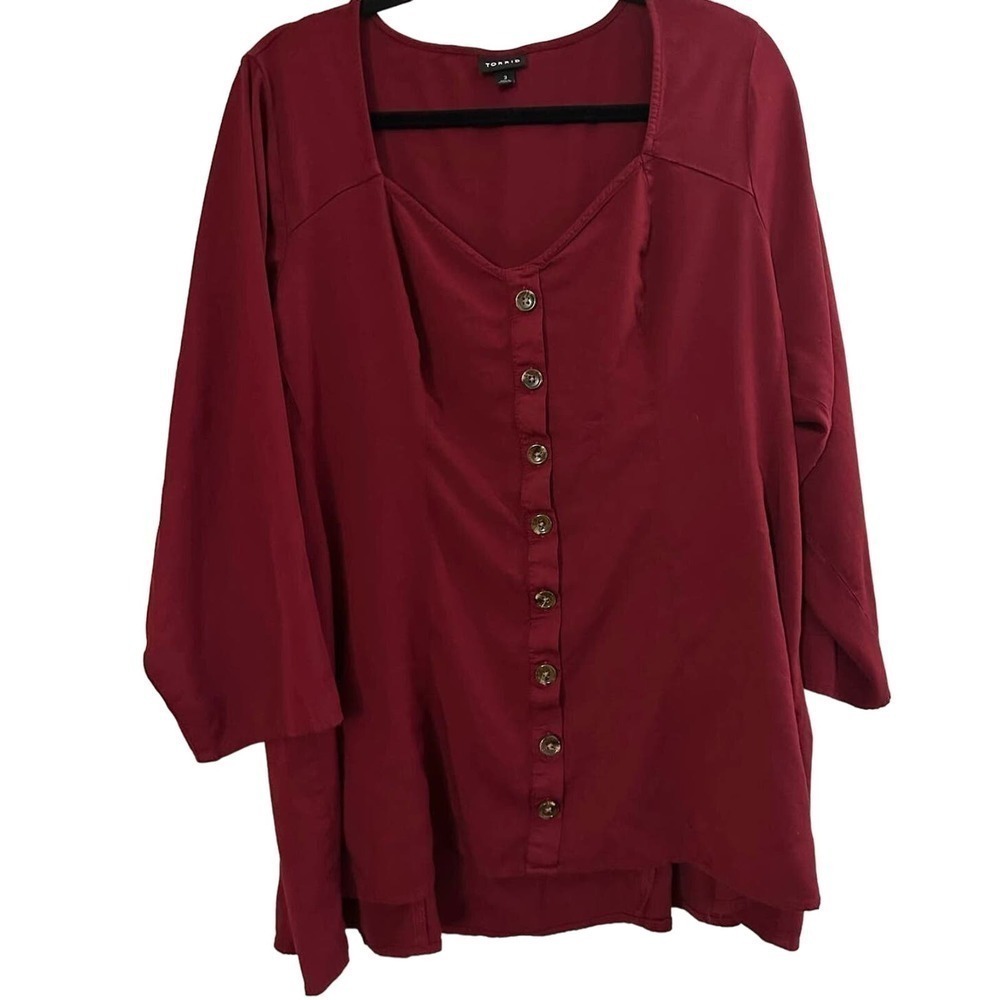 Torrid Red Wine Tunic High Low Button Down Blouse Flowy Loose Plus Sz 4 (26)